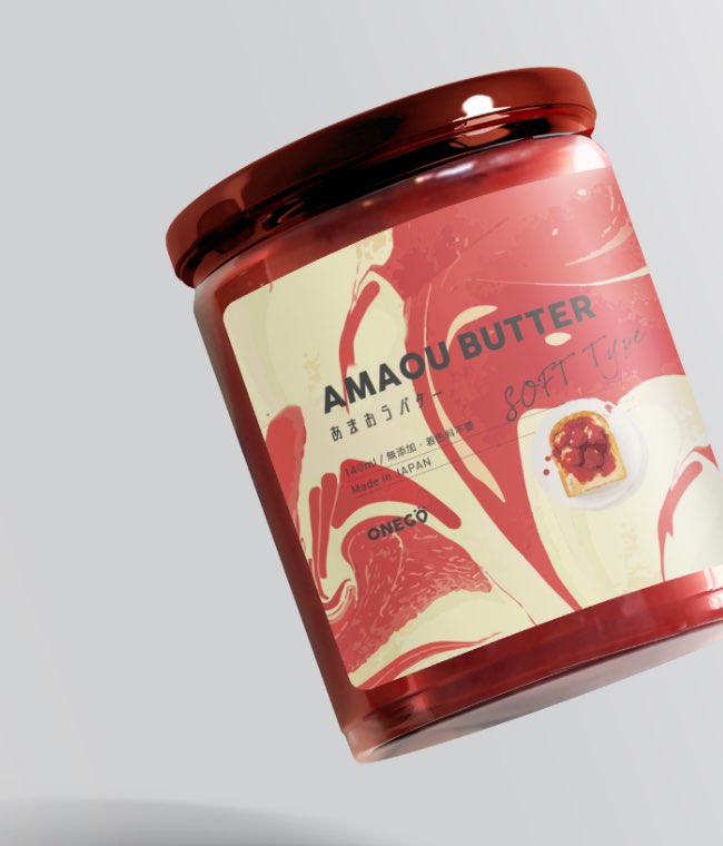 ONEGOのあまおうバターのパッケージをデザインしました。